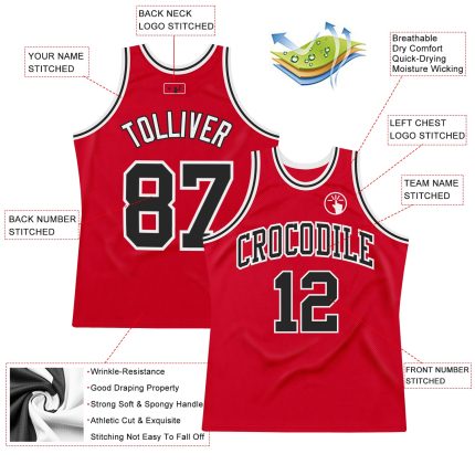 Custom Authentic Throwback Basketball Jersey Red Black White Design Custom Red Black-White Authentic Throwback Basketball