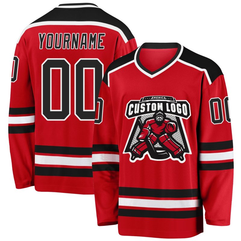 Personalized Red and Black Hockey Jersey - Custom Team Apparel Custom Red Black-White Hockey Jersey