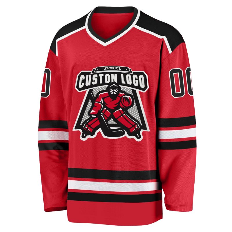 Personalized Red and Black Hockey Jersey - Custom Team Apparel Custom Red Black-White Hockey Jersey