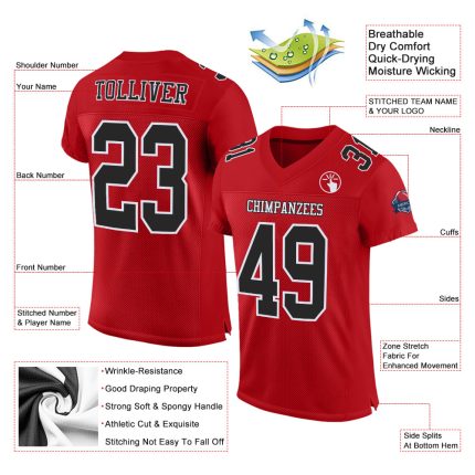 Custom Red Black White Football Jersey - Authentic Mesh Sports Apparel Custom Red Black-White Mesh Authentic Football Jersey
