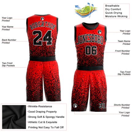 Custom Basketball Jersey Sublimation Round Neck Red Black White Suit Custom Red Black-White Round Neck Sublimation Basketball
