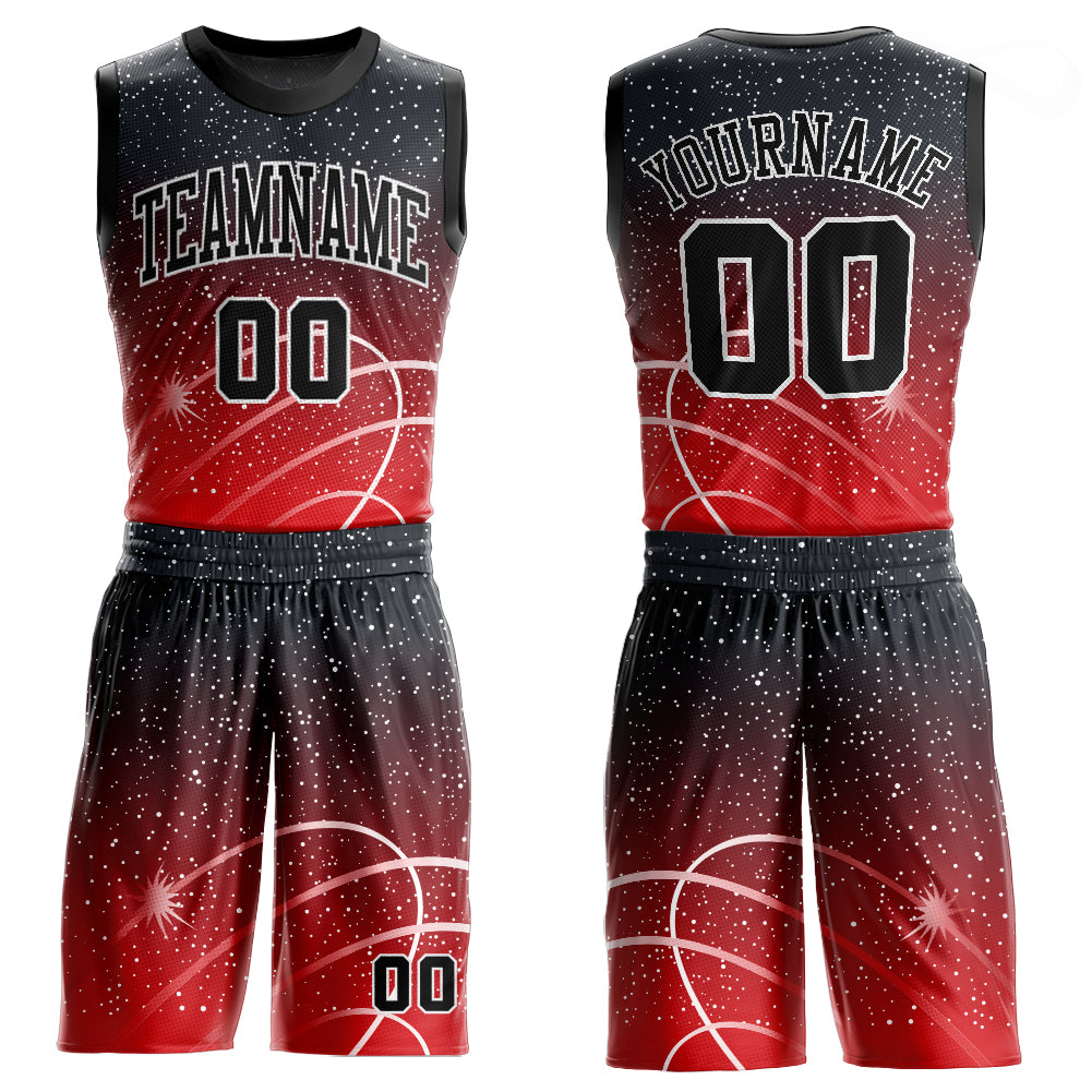 Custom Sublimation Basketball Jersey Red Black White Round Neck Style 3503 Custom Red Black-White Round Neck Sublimation