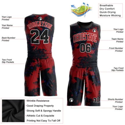 Sublimation Basketball Jersey Custom Red Black White Round Neck Style 4774 Custom Red Black-White Round Neck Sublimation