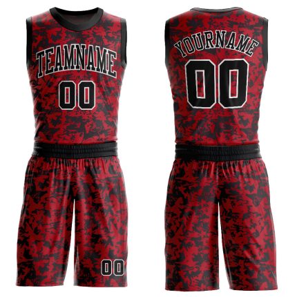 Custom Sublimation Basketball Jersey Red Black White Round Neck Style 5843 Custom Red Black-White Round Neck Sublimation