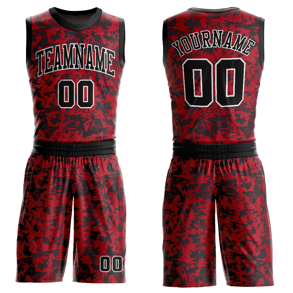 Custom Sublimation Basketball Jersey Red Black White Round Neck Style 5843 Custom Red Black-White Round Neck Sublimation