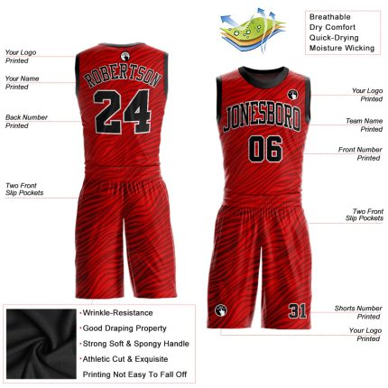 Custom Basketball Jersey Sublimation Red Black White Round Neck Style 7474 Custom Red Black-White Round Neck Sublimation