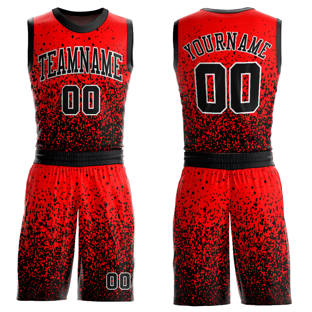 Custom Basketball Jersey Sublimation Round Neck Red Black White Suit Custom Red Black-White Round Neck Sublimation Basketball