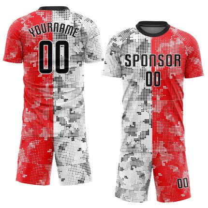 Custom Red Black White Soccer Uniform Jersey Sublimation Style 7618 Custom Red Black-White Sublimation Soccer Uniform Jersey