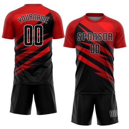 Custom Soccer Uniform Jersey Red Black White Sublimation Style 7741 Custom Red Black-White Sublimation Soccer Uniform Jersey