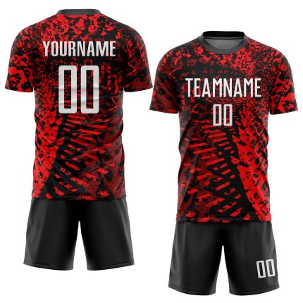 Red Black White Custom Soccer Jersey Uniform Style 7776 - Sublimation Design Custom Red Black-White Sublimation Soccer Uniform