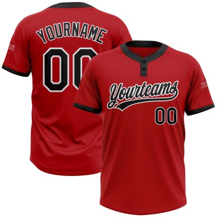 Custom Unisex Softball Jersey Red Black White Two-Button Design for All Ages Custom Red Black-White Two-Button Unisex Softball