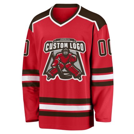 Custom Red Brown-White Hockey Jersey - Personalized Sports Jersey for Fans and Players Custom Red Brown-White Hockey Jersey