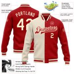 Custom Red Cream Varsity Letterman Bomber Jacket Full-Snap Fashion Coat Custom Red Cream Bomber Full-Snap Varsity Letterman