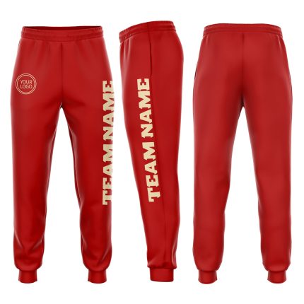Custom Red Fleece Jogger Sweatpants for Men and Women - Comfortable and Stylish Custom Red Cream Fleece Jogger Sweatpants