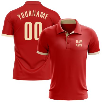Custom Red Performance Golf Polo Shirt - Breathable and Stylish Design Custom Red Cream Performance Golf Polo Shirt