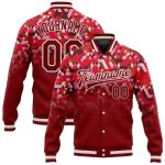 Custom Crimson Cream 3D Pattern Bomber Jacket Full-Snap Varsity Letterman Custom Red Crimson-Cream 3D Pattern Design Bomber