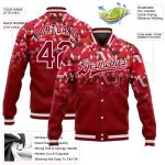 Custom Crimson Cream 3D Pattern Bomber Jacket Full-Snap Varsity Letterman Custom Red Crimson-Cream 3D Pattern Design Bomber