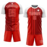 Custom Swiss Flag Soccer Uniform Jersey - Red Crimson-White Sublimation Design Custom Red Crimson-White Sublimation Swiss