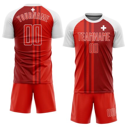 Custom Swiss Flag Soccer Uniform Jersey - Red Crimson-White Sublimation Design Custom Red Crimson-White Sublimation Swiss