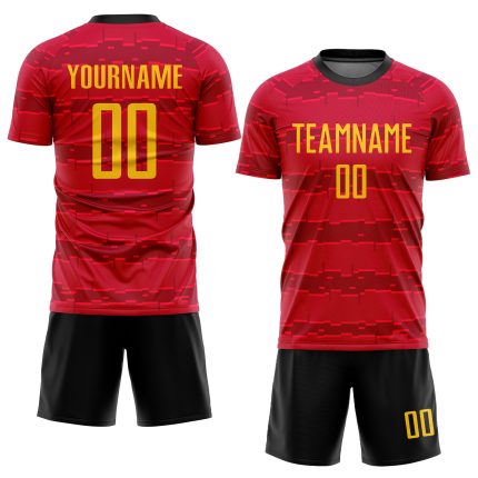 Custom Soccer Jersey Red Gold-Black Sublimation Uniform for Teams and Players Custom Red Gold-Black Sublimation Soccer Uniform