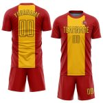 Custom Spanish Flag Soccer Uniform Jersey - Red Gold-Black Design Custom Red Gold-Black Sublimation Spanish Flag Soccer Uniform