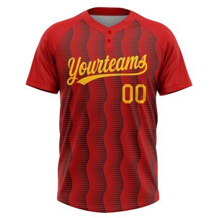 Custom Red Gold Black Unisex Softball Jersey - Two-Button Design, Comfortable Fit Custom Red Gold-Black Two-Button Unisex