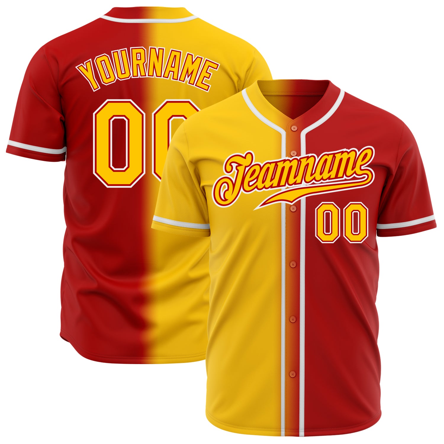 Custom red, gold and white fade baseball jersey