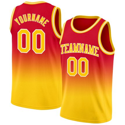 Custom Red Gold White Basketball Jersey - Authentic Fade Fashion Style Custom Red Gold-White Authentic Fade Fashion Basketball