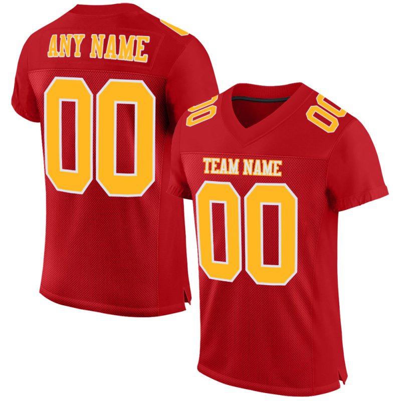 Custom Authentic Football Jersey - Red Gold and White Mesh Design Custom Red Gold-White Mesh Authentic Football Jersey