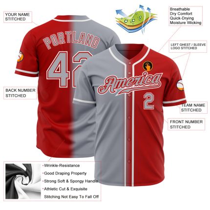 Red Gray White Fade Authentic Custom Baseball Jersey Fashion Custom Red Gray-White Authentic Fade Fashion Baseball Jersey