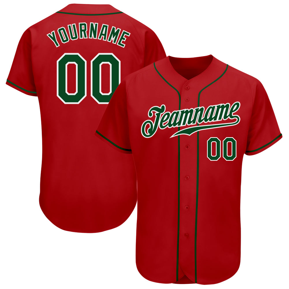 Custom Red Green-White Authentic Baseball Jersey Authentic Custom Baseball Jersey Red Green White Design - Personalized Team Wear Custom Red Green-White Authentic Baseball