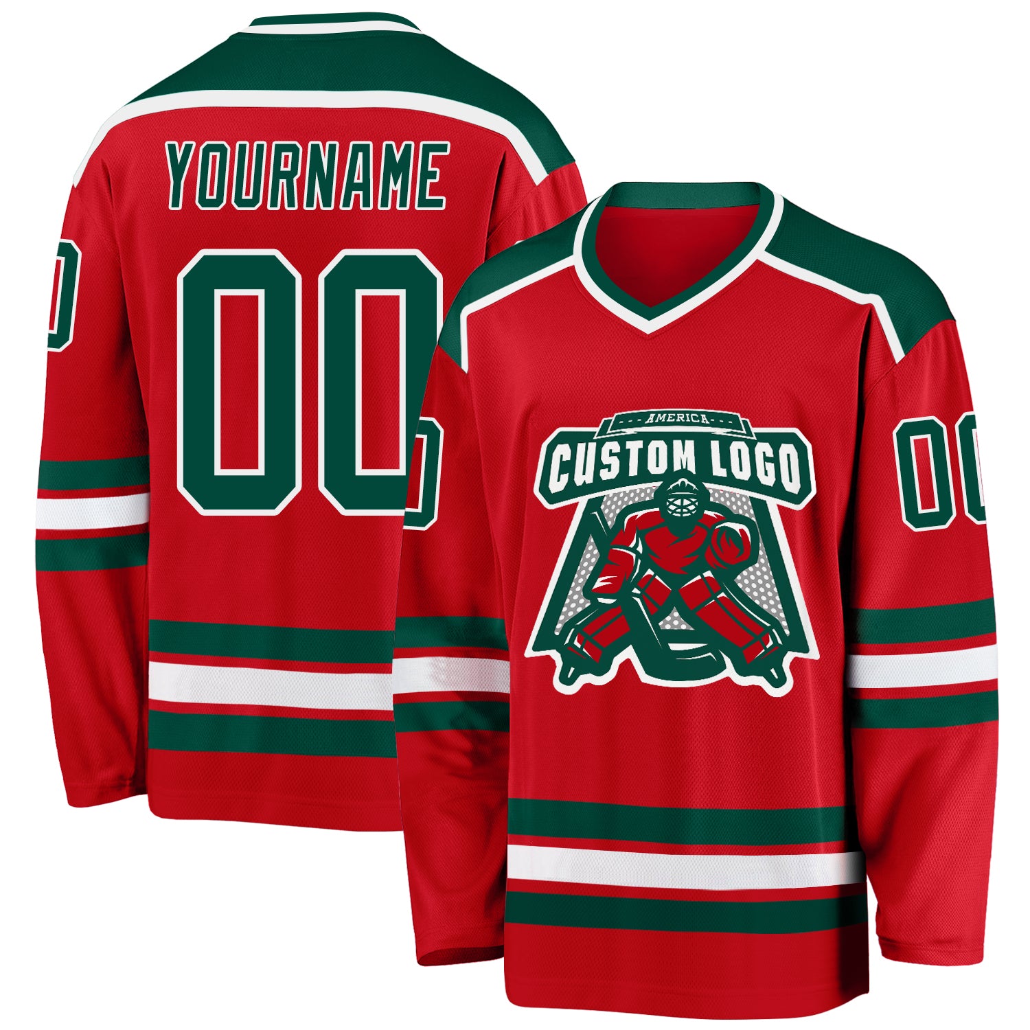 Customizable Red Green White Hockey Jersey for Men and Women Custom Red Green-White Hockey Jersey