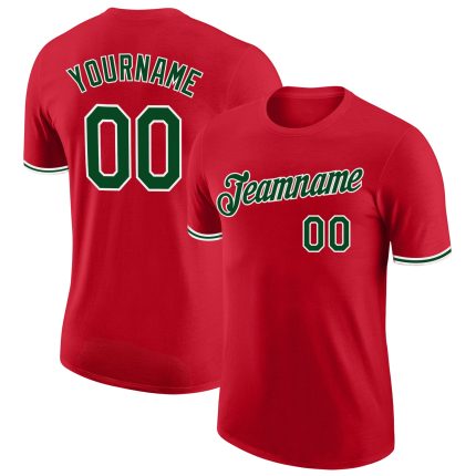 Custom Performance T-Shirt Red Green-White for Men and Women Custom Red Green-White Performance T-Shirt