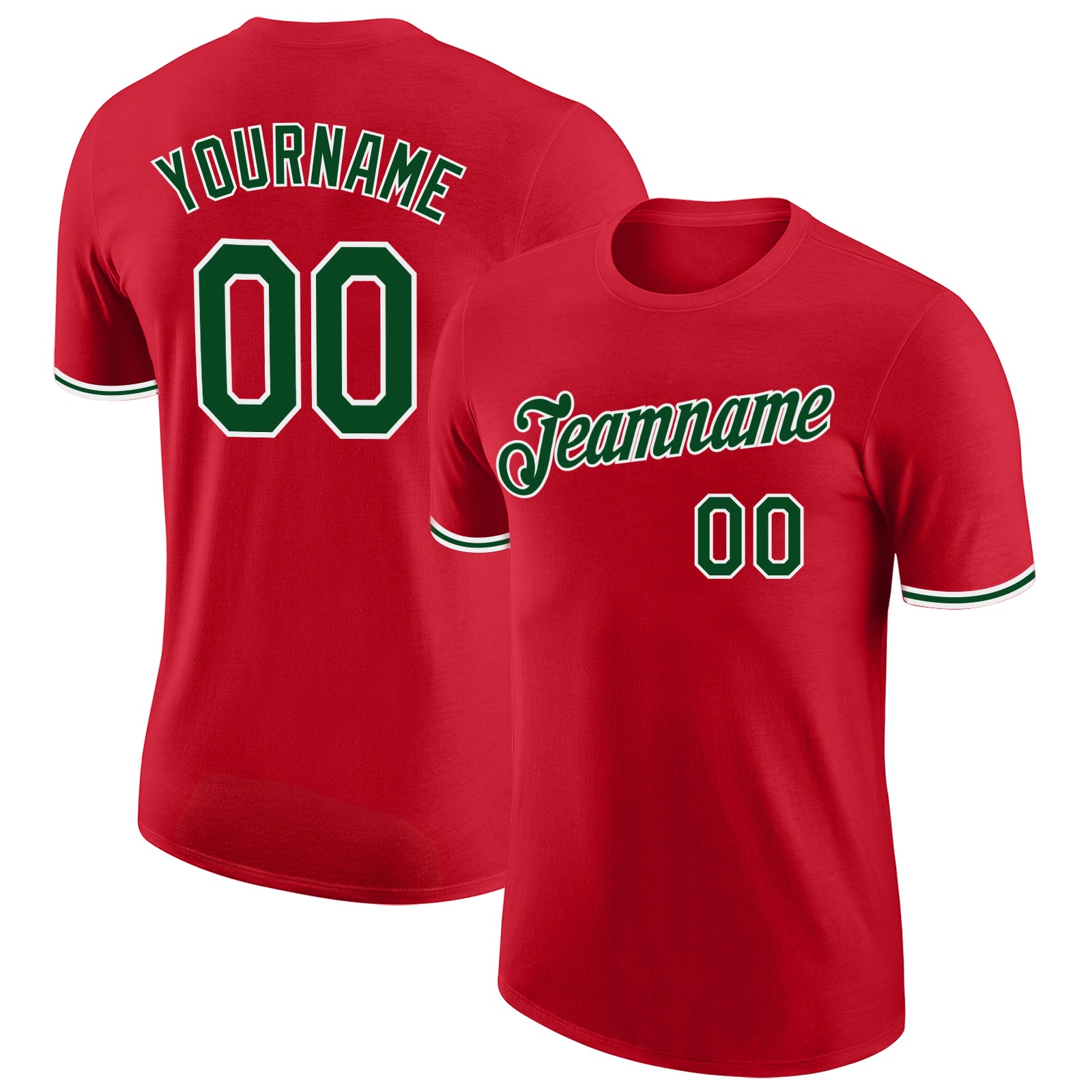 Custom Performance T-Shirt Red Green-White for Men and Women Custom Red Green-White Performance T-Shirt