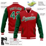 Custom Red Kelly Green White Letterman Bomber Jacket Men's Varsity Full-Snap Two Tone Custom Red Kelly Green-White Bomber