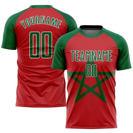 Custom Moroccan Flag Soccer Uniform Jersey in Red Kelly Green and White Custom Red Kelly Green-White Sublimation Moroccan