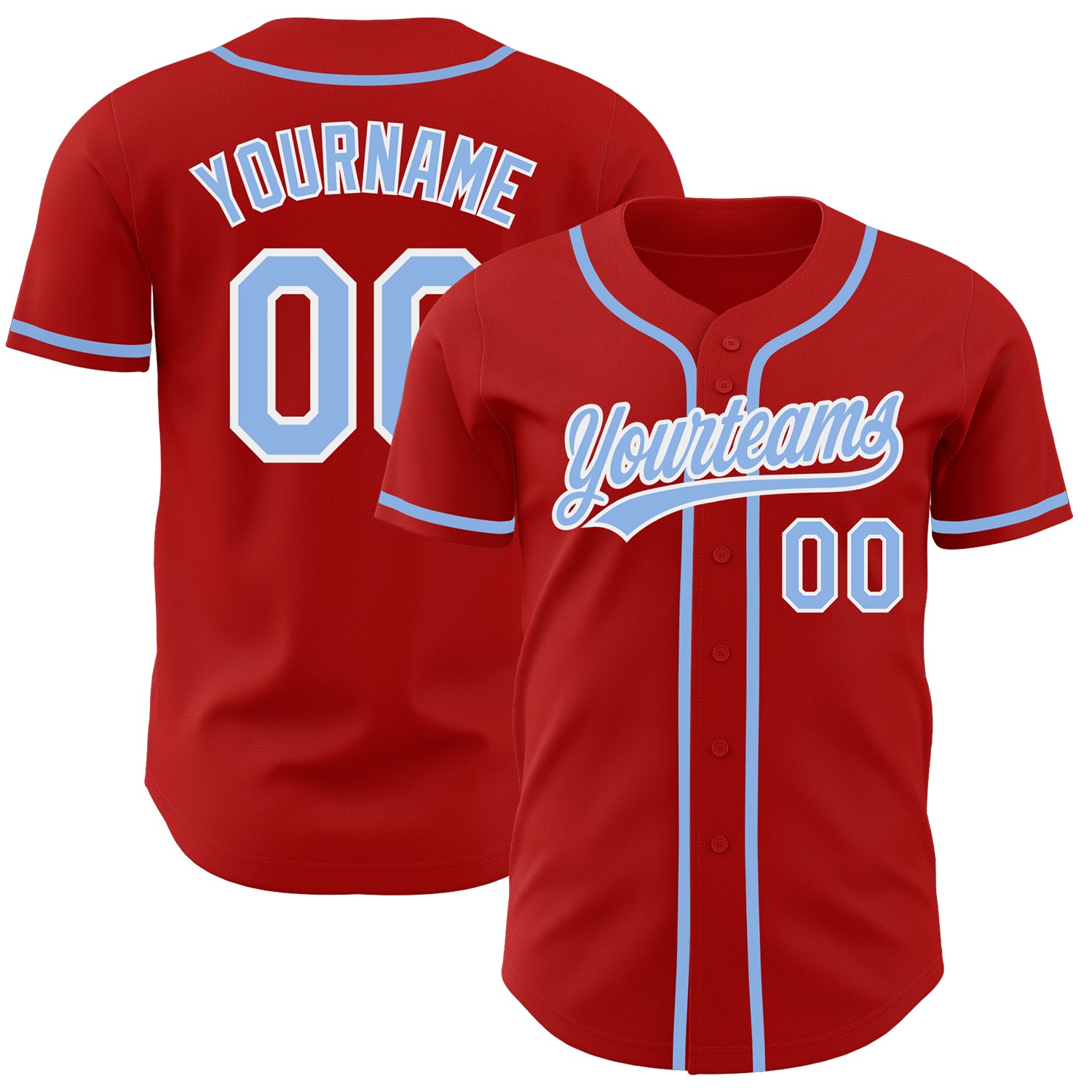 Custom Red/Light Blue Authentic Baseball Jersey - Style 6539 Custom Red Light Blue-White Authentic Baseball Jersey Style