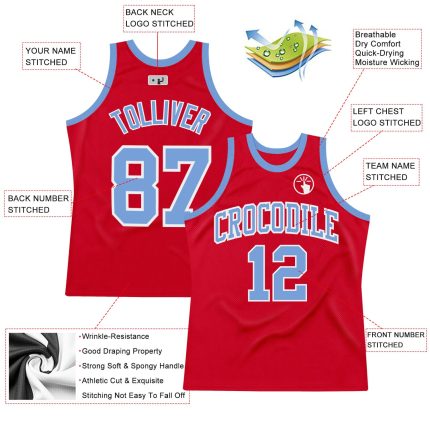 Red Light Blue White Basketball Jersey Authentic Custom Throwback Style Custom Red Light Blue-White Authentic Throwback Basketball