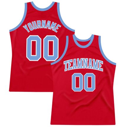 Red Light Blue White Basketball Jersey Authentic Custom Throwback Style Custom Red Light Blue-White Authentic Throwback Basketball