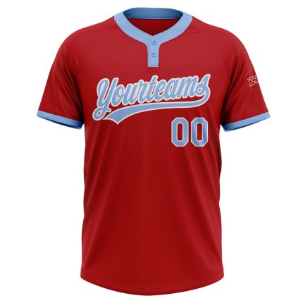 Red Blue White Two-Button Unisex Softball Jersey Custom Design Custom Red Light Blue-White Two-Button Unisex Softball Jersey