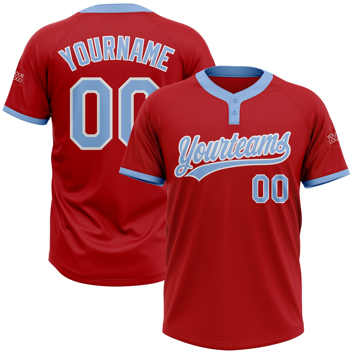 Red Blue White Two-Button Unisex Softball Jersey Custom Design Custom Red Light Blue-White Two-Button Unisex Softball Jersey