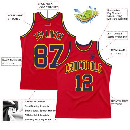 Custom Red Navy Gold Basketball Jersey | Authentic Throwback Design Custom Red Navy-Gold Authentic Throwback Basketball Jersey