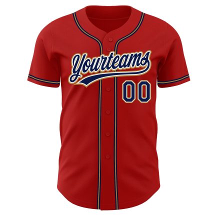 Custom Red Navy Old Gold Baseball Jersey - Authentic Design for Fans Custom Red Navy-Old Gold Authentic Baseball Jersey