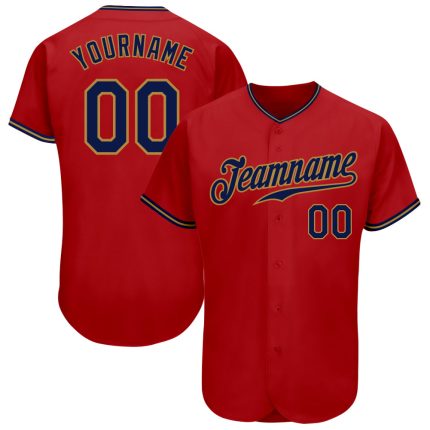 Custom Red Navy-Old Gold Baseball Jersey - Authentic Style 7794 Custom Red Navy-Old Gold Authentic Baseball Jersey Style