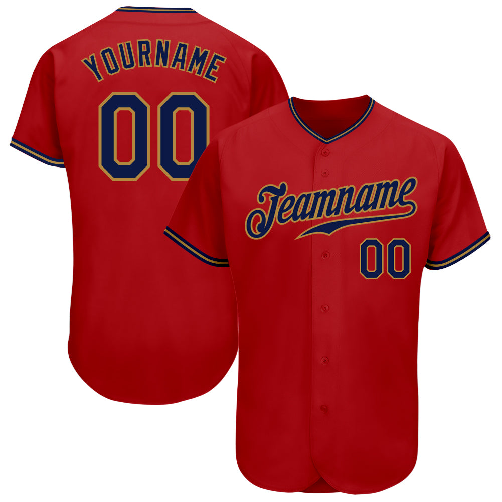 Custom Red Navy-Old Gold Baseball Jersey - Authentic Style 7794 Custom Red Navy-Old Gold Authentic Baseball Jersey Style