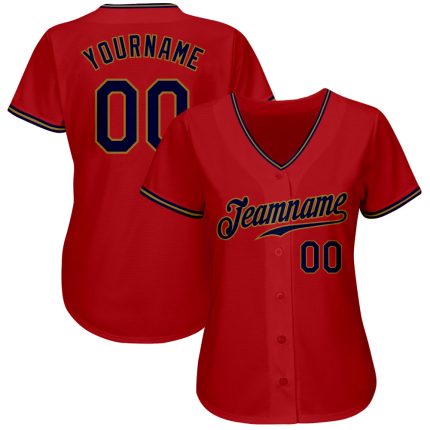 Custom Red Navy-Old Gold Baseball Jersey - Authentic Style 7794 Custom Red Navy-Old Gold Authentic Baseball Jersey Style