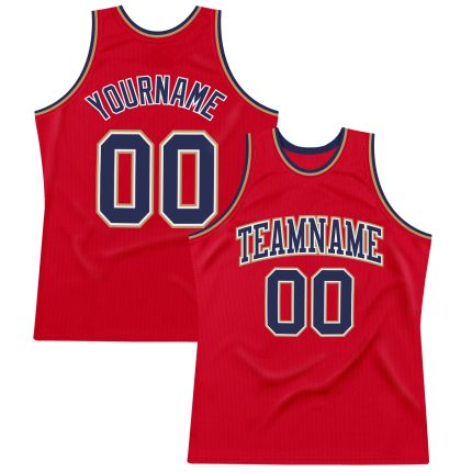 Custom Red Navy Gold Throwback Basketball Jersey Authentic Style Custom Red Navy-Old Gold Authentic Throwback Basketball