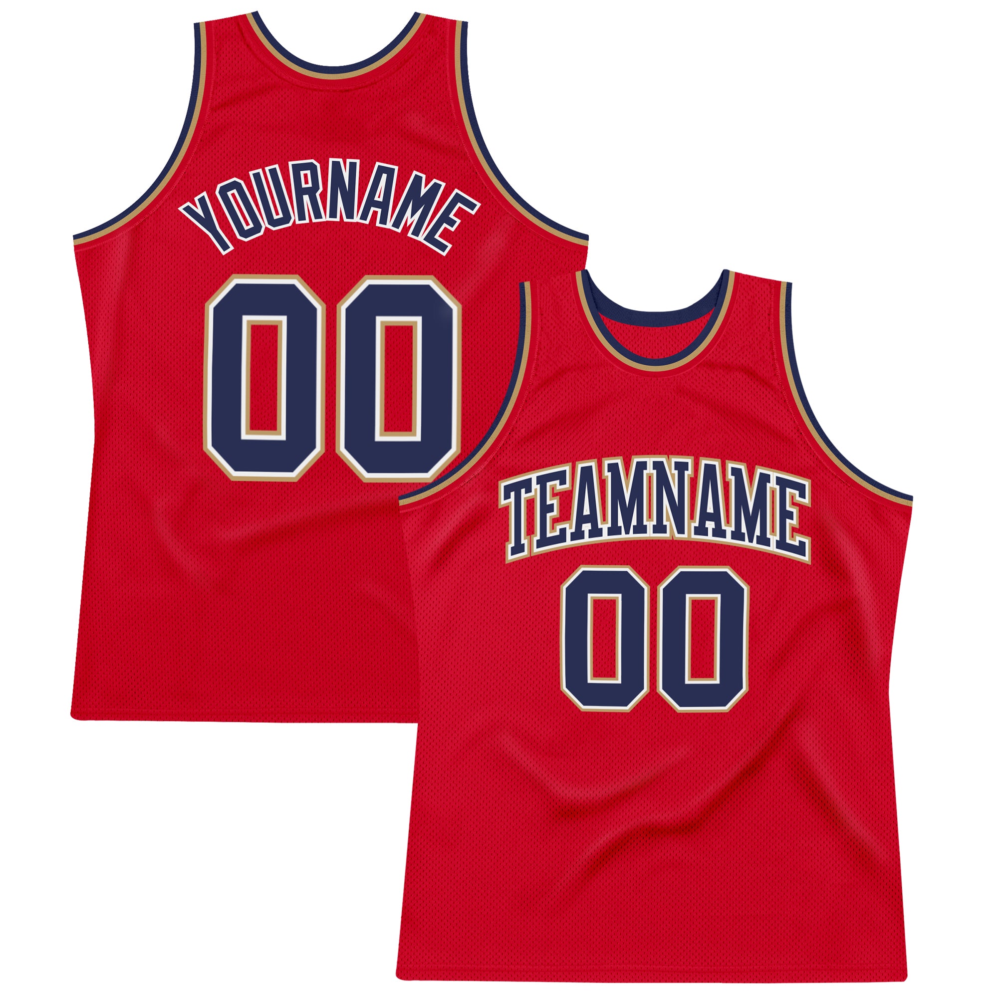 Custom Red Navy Gold Throwback Basketball Jersey Authentic Style Custom Red Navy-Old Gold Authentic Throwback Basketball