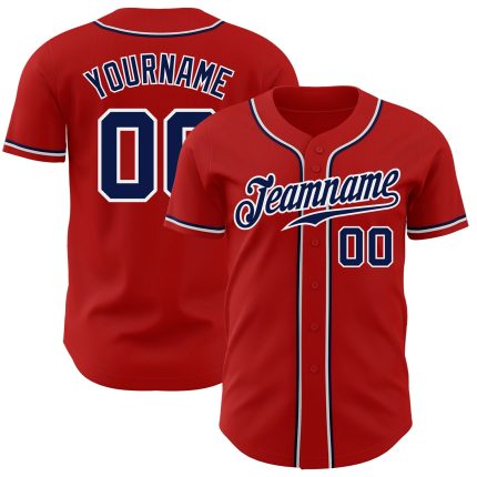 Custom Authentic Baseball Jersey in Red Navy-White Colors Custom Red Navy-White Authentic Baseball Jersey
