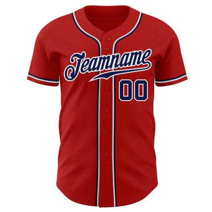 Custom Baseball Jersey Red Navy White Authentic Style 9871 Custom Red Navy-White Authentic Baseball Jersey Style 9871